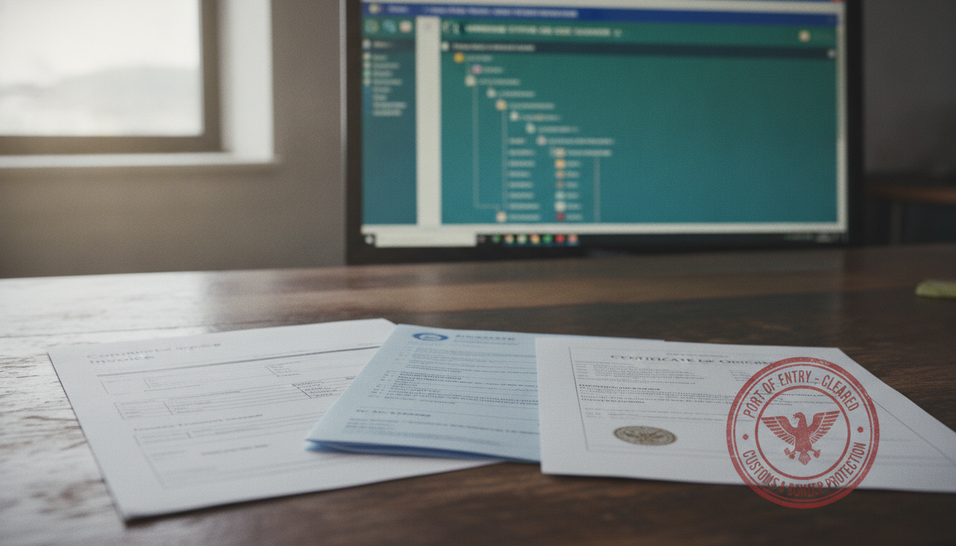 Customs documentation including invoice packing list and bill of lading for import clearance