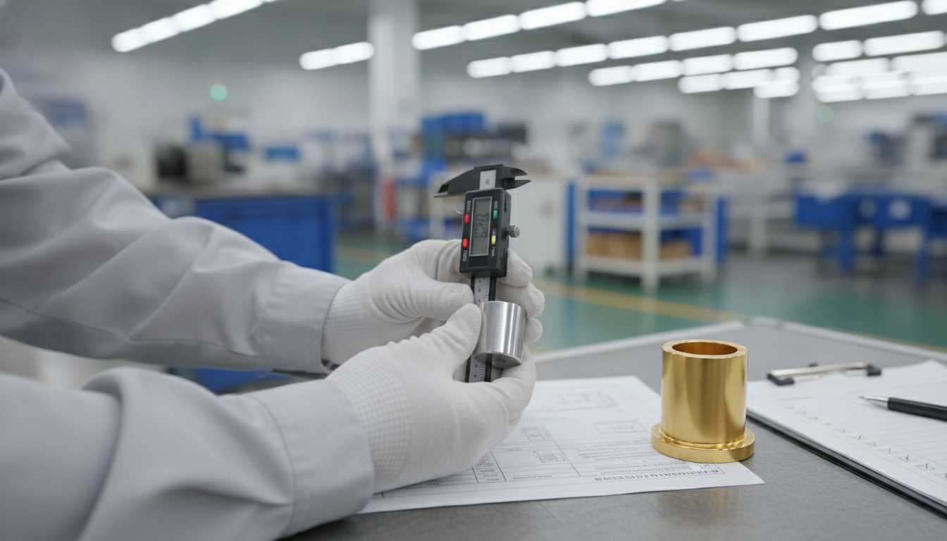 Quality inspector measuring wholesale China product sample against specifications